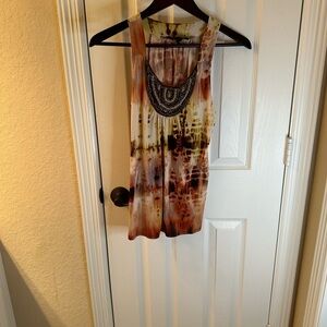 Byer California Tie-Dye Tank Top with Beaded Detail